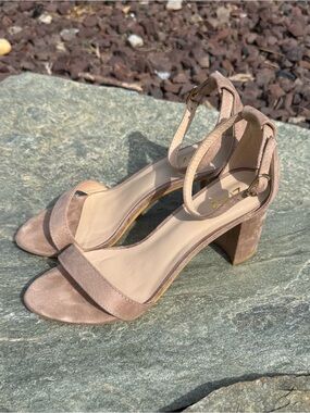 Ankle Strap Block Heel Sandals in Taupe